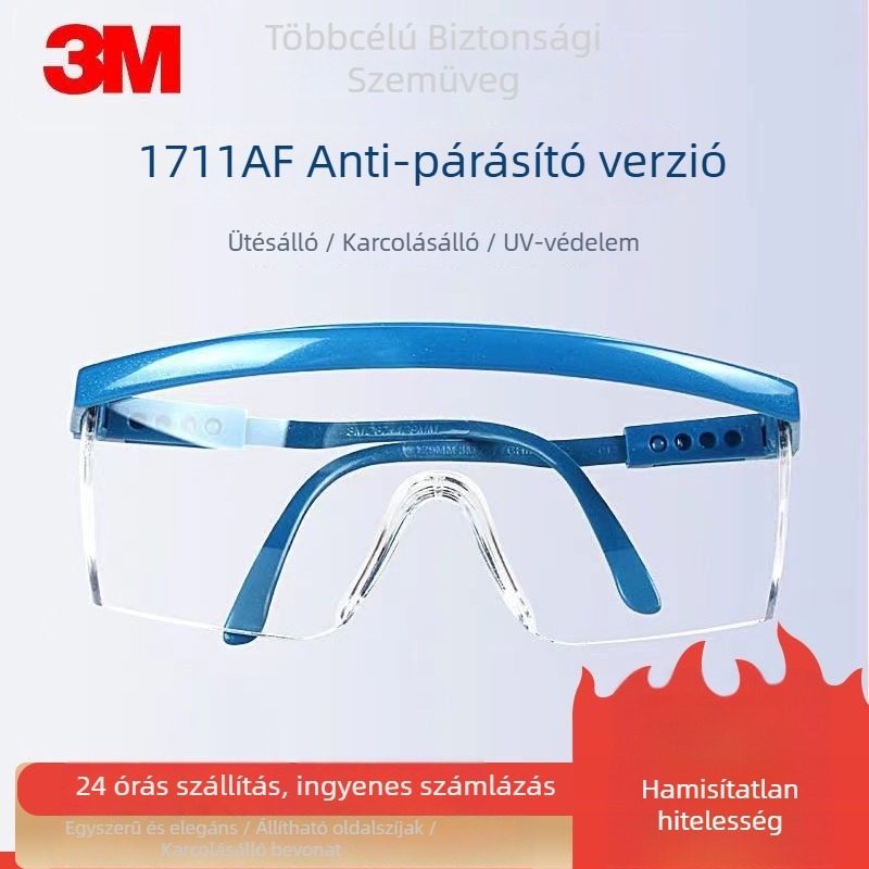 Védő szemüveg, modell 1711, PC anyag, állítható keret, vastag lencsék, magas átlátszóság