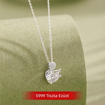 S999 ezüst női nyaklánc – kis hattyú medállal, könnyű luxus, cirkón díszítés, 999 ezüst, 41–50 cm
