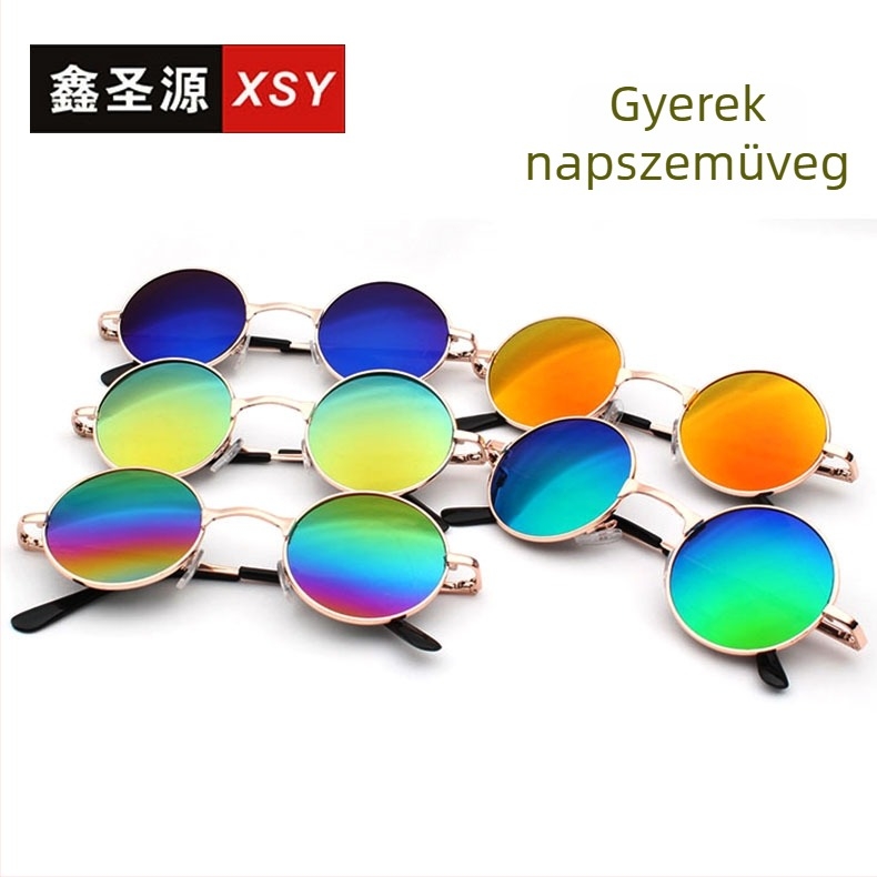 Gyerekeknek való napszemüveg, kerek keret, UV400 PC lencsék, teljes keret műanyag+fém