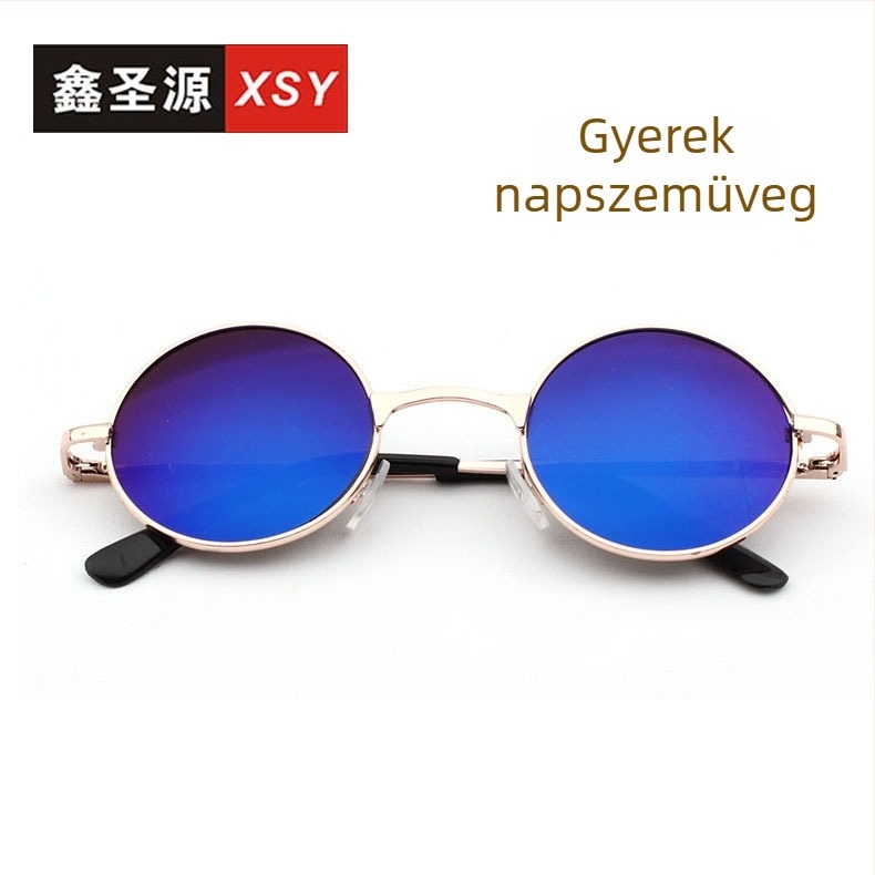 Gyerekeknek való napszemüveg, kerek keret, UV400 PC lencsék, teljes keret műanyag+fém
