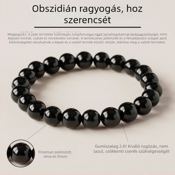 Obszidián gyöngyös karkötő, geometrikus forma, eredeti uniszex dizájn