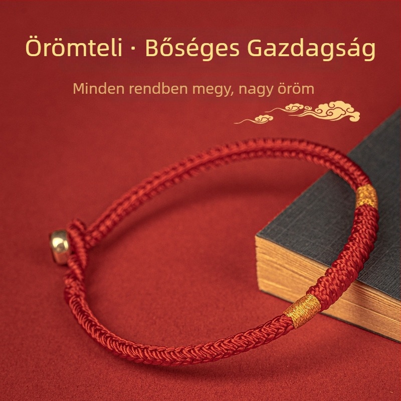 Piros zsinór karkötő kézzel kötve, gyémánt csomóval és 925 ezüst díszítéssel, uniszex, eredeti dizájn