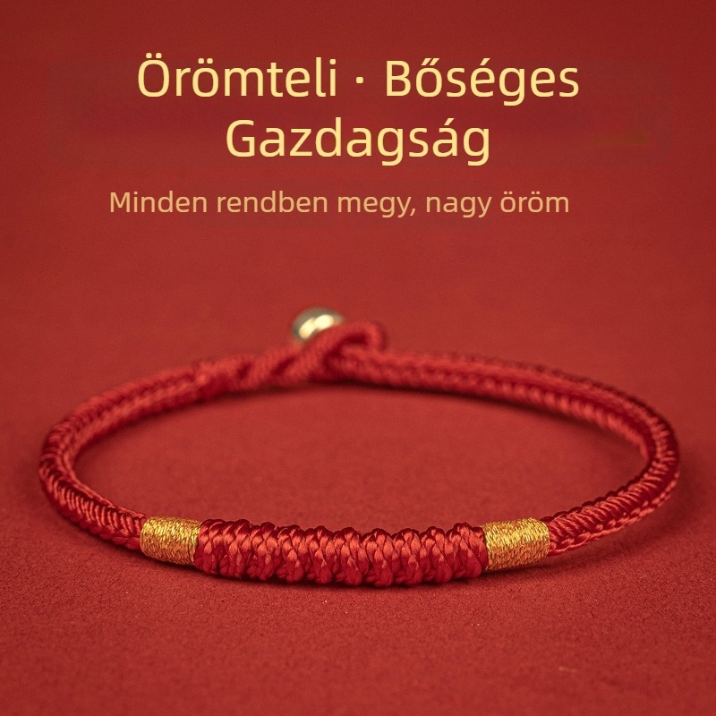 Piros zsinór karkötő kézzel kötve, gyémánt csomóval és 925 ezüst díszítéssel, uniszex, eredeti dizájn