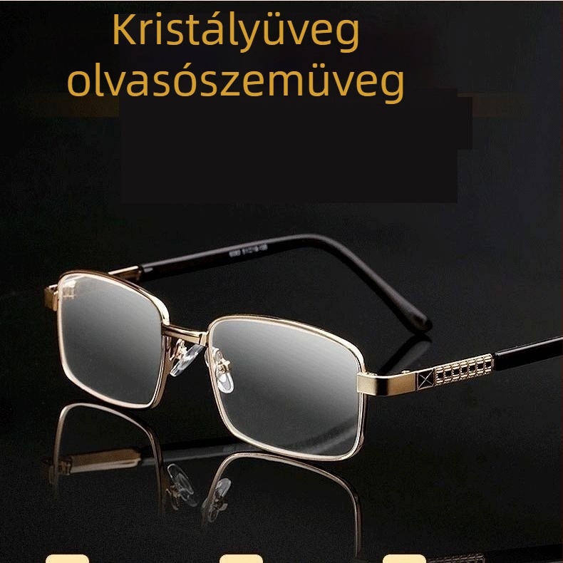 Új HD kristályüveg olvasószemüveg férfiaknak, kopásálló és karcolásálló, divatos üzleti stílus, teljes keret
