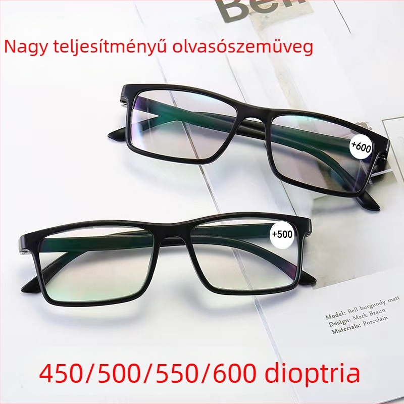 Magas dioptriás olvasószemüveg, uniszex, teljes keret, retro stílus, 450/500/550/600 dioptria