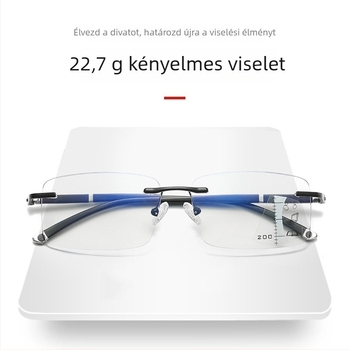 Távolság és közeli olvasó szemüveg, magas felbontású, anti-kék fény, intelligens zoom, színesedő fotokróm multifokális lencsék, keret nélküli, négyszögletes kivitel, időseknek