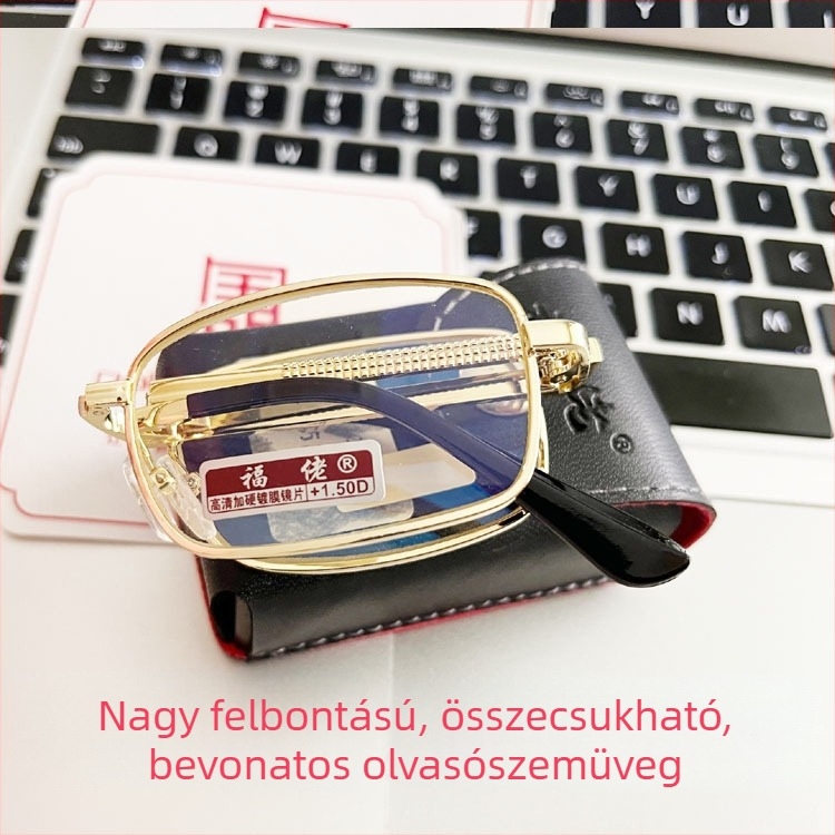 Összecsukható olvasószemüveg üveglencsékkel, anti-fatigue presbiopiára, uniszex keret, modell 8011