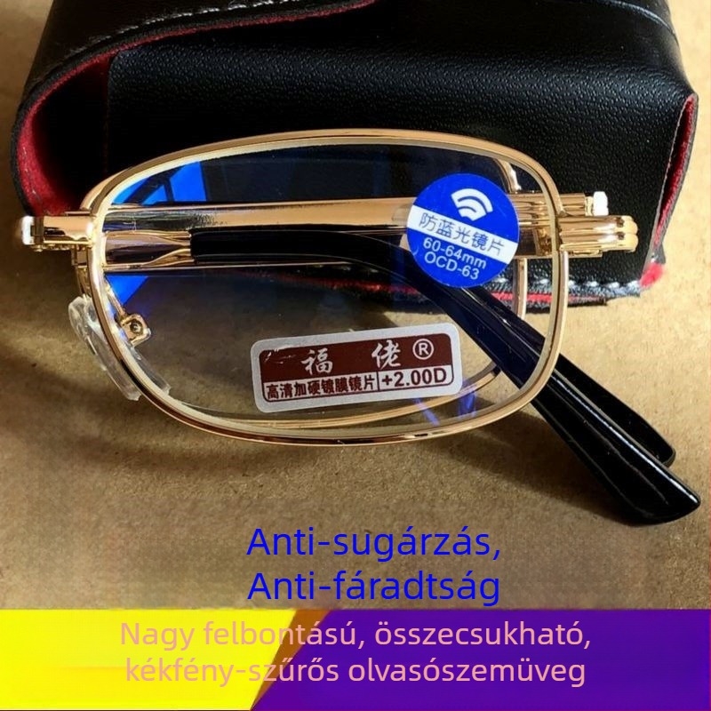 Összecsukható olvasószemüveg üveglencsékkel, anti-fatigue presbiopiára, uniszex keret, modell 8011