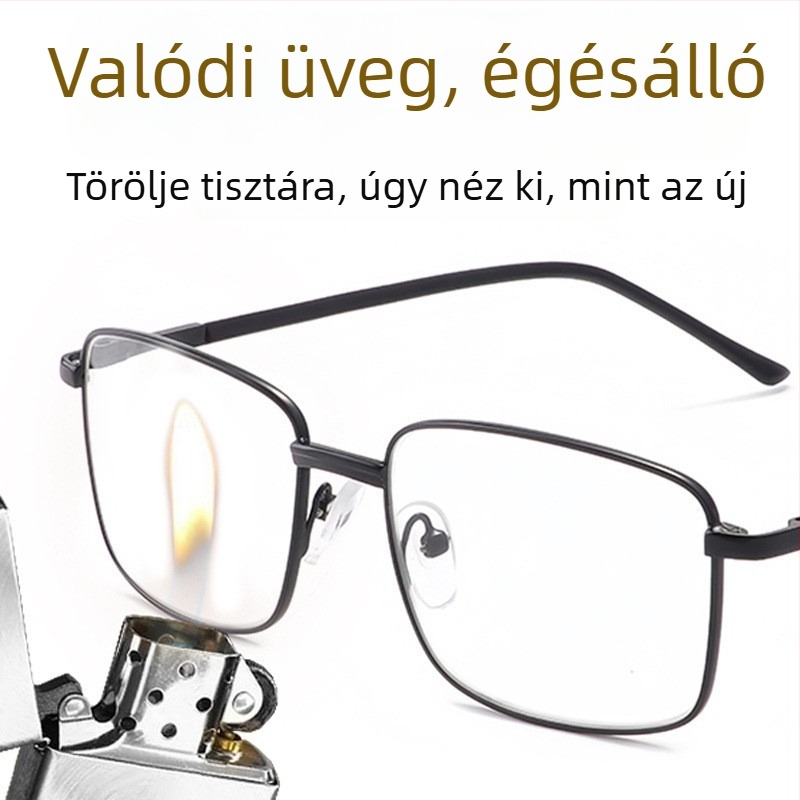 Optikai üvegből készült olvasó szemüveg középkorú és idős férfiak számára, nagy felbontású látásvédő, karcolásálló, tartós, fém négyszögletes keret