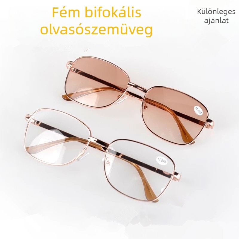 Férfiak és nők bifokális olvasószemüvege, közeli és távoli látás, gyanta lencsék, fém keret