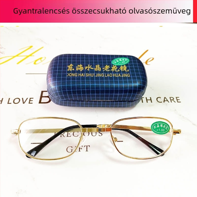 HD hordozható összecsukható presbyopia olvasó szemüveg, műgyantás lencsék, fém keret, modellek 217 és 220