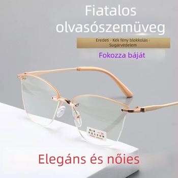 Rim nélküli olvasószemüveg, anti-kék fény, ultrakönnyű, elegáns középkorú nőknek, barack-rozé