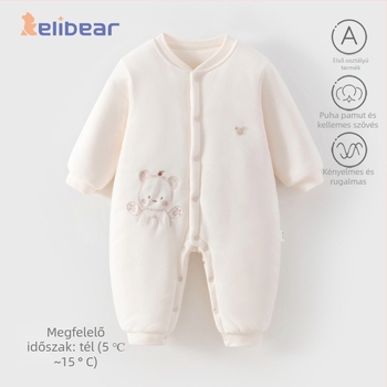 Baba téli overall, bélelt pamutból, hosszú ujjú, kapucni nélküli, 100% pamut, uniszex, újszülötteknek