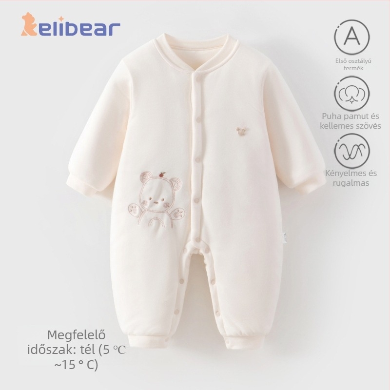 Baba téli overall, bélelt pamutból, hosszú ujjú, kapucni nélküli, 100% pamut, uniszex, újszülötteknek