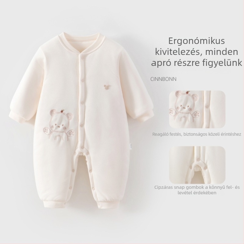 Baba téli overall, bélelt pamutból, hosszú ujjú, kapucni nélküli, 100% pamut, uniszex, újszülötteknek