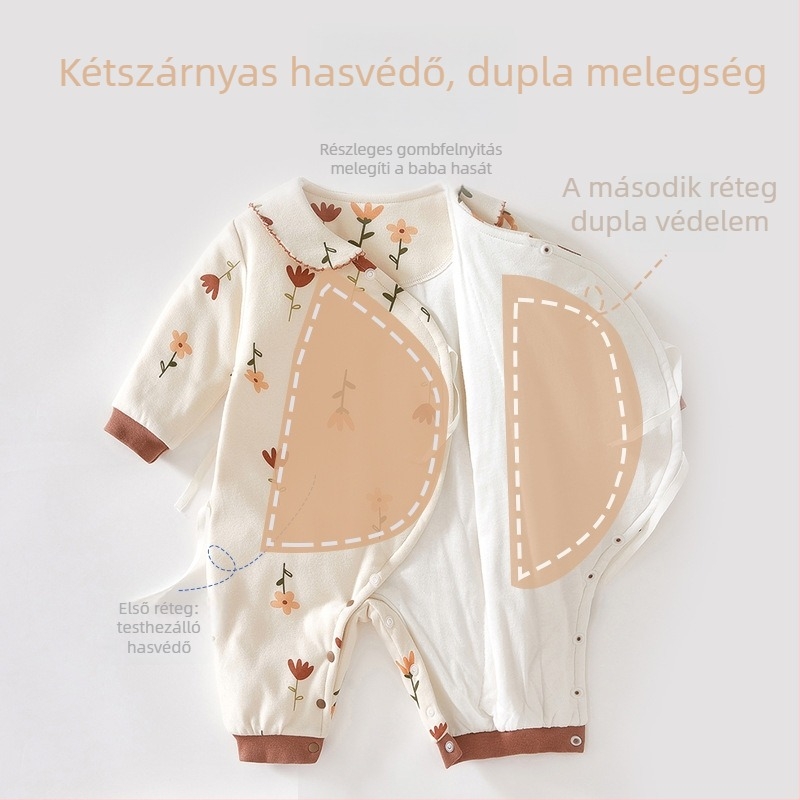 Újszülött lány téli pamut overall, vastagított anyag, pillangó mintával, hosszú ujjú, egy soros záródás