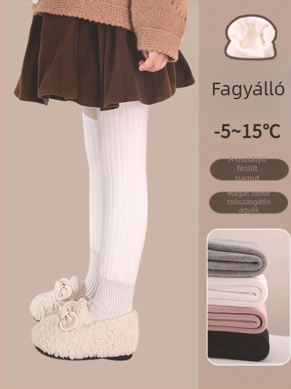 Új téli meleg egyszínű gyerek leggings hercegnő-stílusú fleece béléssel, vastagított és anti-pilling
