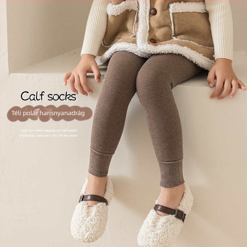 Téli gyerekeknek készült fleece- béléssel ellátott, egyszínű, vastag, bokáig érő szabású leggings