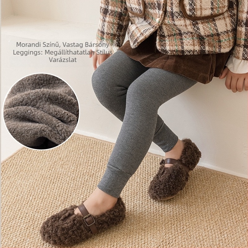 Téli gyerekeknek készült fleece- béléssel ellátott, egyszínű, vastag, bokáig érő szabású leggings