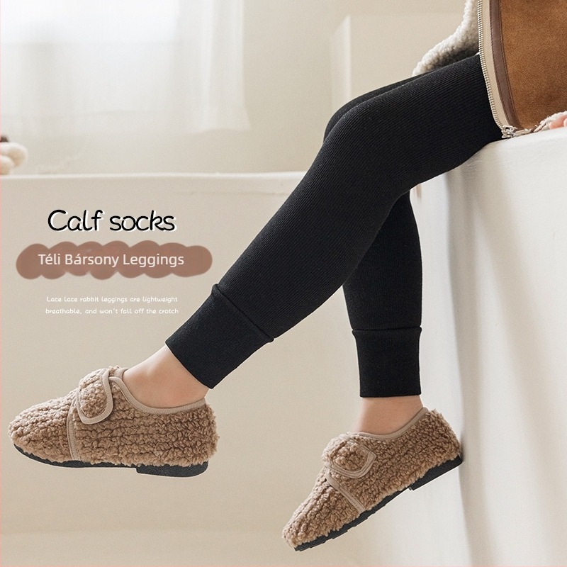 Téli gyerekeknek készült fleece- béléssel ellátott, egyszínű, vastag, bokáig érő szabású leggings