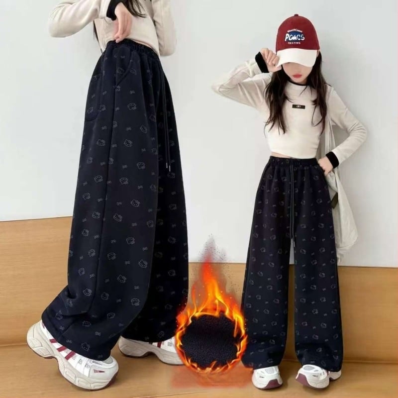 Gyerekeknek készült lány téli nadrág, fleece bélés, koreai stílus, 100% poliészter, 3–8 éveseknek