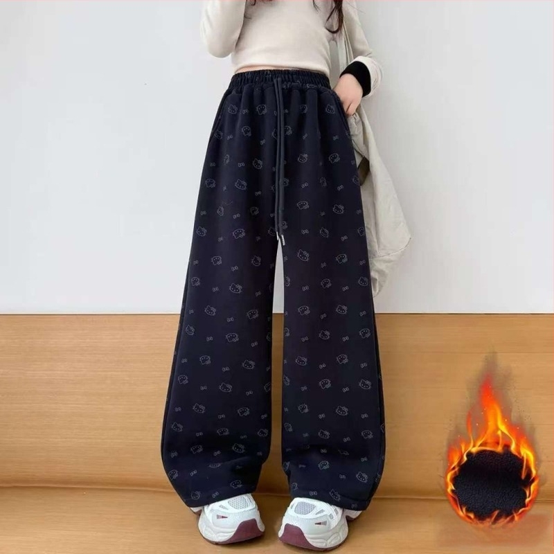 Gyerekeknek készült lány téli nadrág, fleece bélés, koreai stílus, 100% poliészter, 3–8 éveseknek