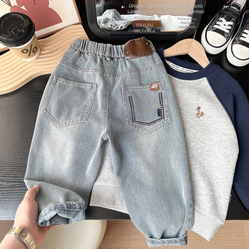 Koreai stílusú gyerek farmernadrág, pamut anyag, 3–8 évesek, 2025 tavasz
