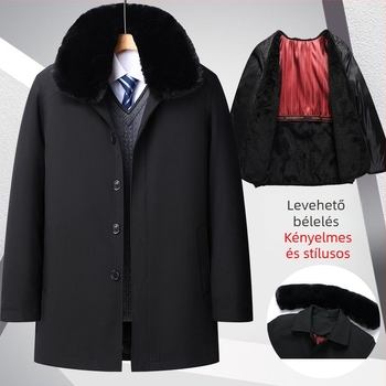 Férfi téli kabát poliészter töltettel és béléssel, cipzáras zárás, levehető bélés, középhosszú