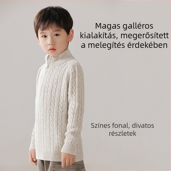 Kasmír gyerek pulóver, vast anyag, fél magas gallér, hosszú ujjú, 8+ év