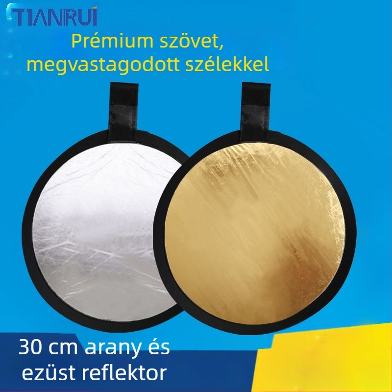 Öt az egyben kétoldalas reflektor, összecsukható és hordozható professzionális fotózáshoz, kör alakú, fényvisszaverő anyag.