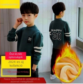 Fiúknak szóló kötött pulóver, K-stílus, 85% gyapjú, 8 évesnél idősebbeknek, téli–tavaszi–őszre.