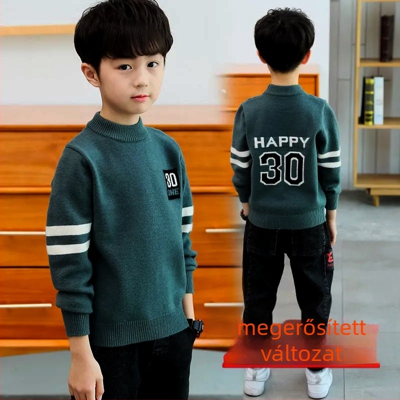 Fiúknak szóló kötött pulóver, K-stílus, 85% gyapjú, 8 évesnél idősebbeknek, téli–tavaszi–őszre.