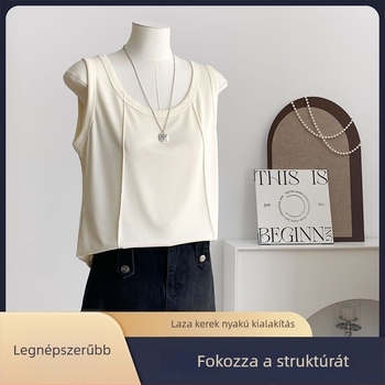 Halcsont vállú kamisola, laza szabású, felnőtt nők, poliészter-spandex keverék, mikro-elasztikus, dupla vállpántok, japán-koreai lazább stílus, tavasz 2025
