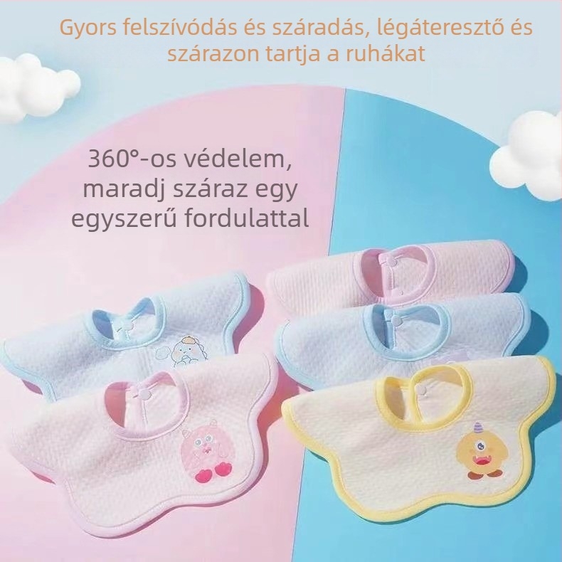 Baba etető szalvéta – Öko pamut, tiszta pamut >95%, vízálló kapoccsal, uniszex, 0–1 éveseknek
