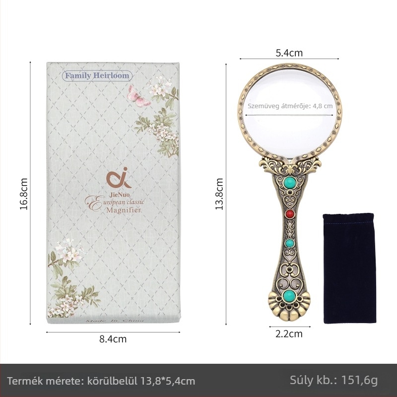 Retro nagyító nagy felbontású lencsével, hordozható, kézben tartható, olvasáshoz