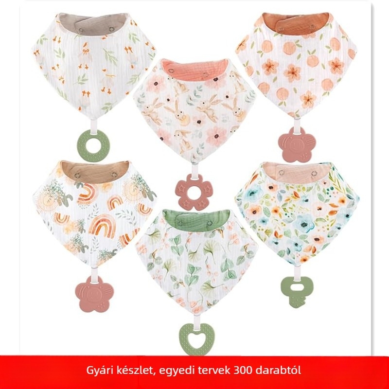 Xiaokaka Evőkendő babáknak zsebbel – Pamut géz anyag, háromszög alakú dizájn, szennyeződés elleni funkció, 1–3 éveseknek