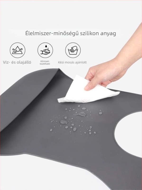 Gyerekeknek készült szilikonból készült vízálló etető-nyakvédő - Uniszex, Foltálló, Egyszínű mintázat
