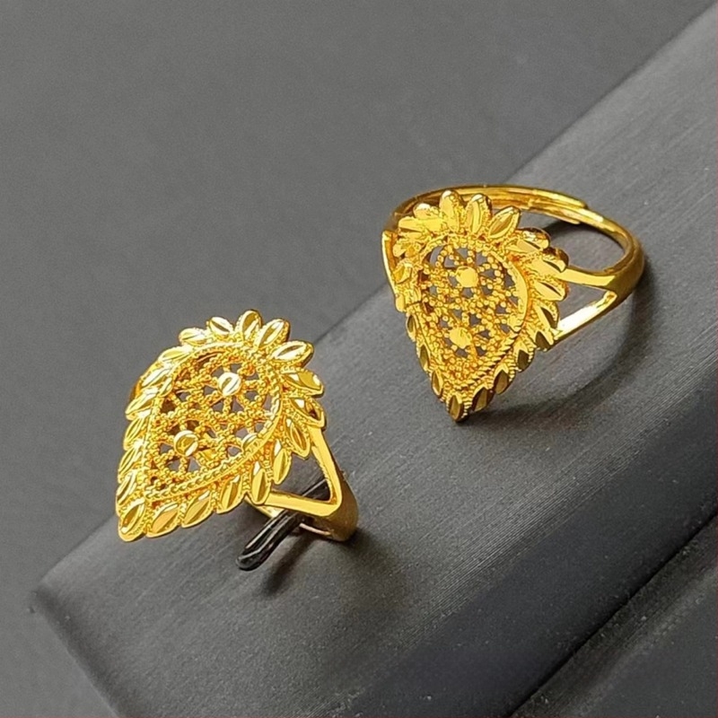 Réz gyűrű virág- és csillagmotívummal, nyitott állítható, elektroplatált bevonattal, uniszex