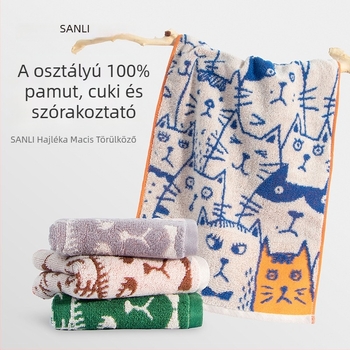Sanli baba jacquard pamut törölköző, macska graffiti dizájn, 150D, 80–100 g