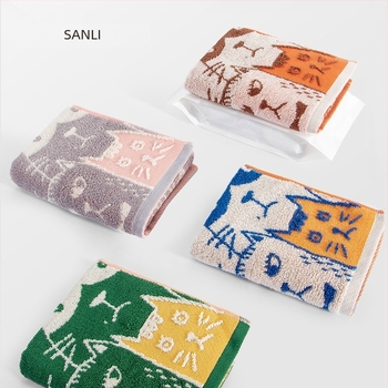 Sanli baba jacquard pamut törölköző, macska graffiti dizájn, 150D, 80–100 g