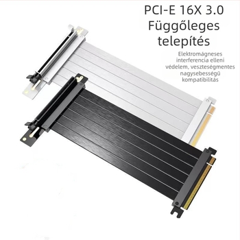 PCIe 3.0 GPU-extendáló kábel, patch kábel, PCIe x16, 180° és 90°-os szögek, CX26 modell, 16GB adatátvitel