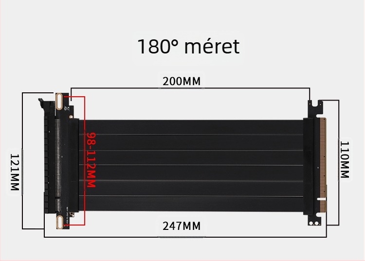 PCIe 3.0 GPU-extendáló kábel, patch kábel, PCIe x16, 180° és 90°-os szögek, CX26 modell, 16GB adatátvitel