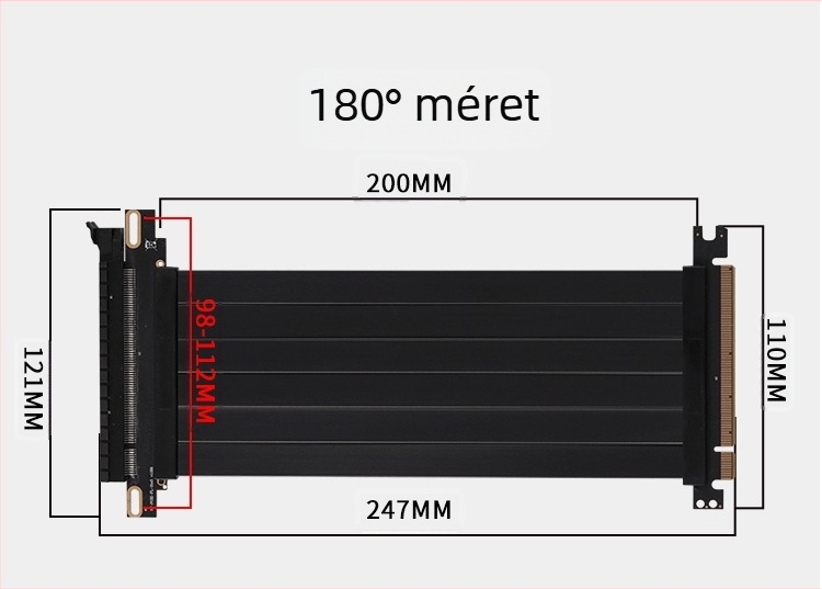 PCIe 3.0 GPU-extendáló kábel, patch kábel, PCIe x16, 180° és 90°-os szögek, CX26 modell, 16GB adatátvitel