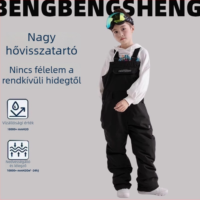 Bib sí nadrág felnőtteknek és gyerekeknek – professzionális síruha férfiak és nők számára, vízálló, szélálló, légáteresztő, vastag szigetelés, anyag: poliészter 73% pamut 27%