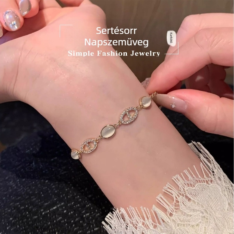 Macskaszem kőből készült karkötő, aranyozott réz, elektroplatázás, Star Ornament márka, női divat kiegészítő