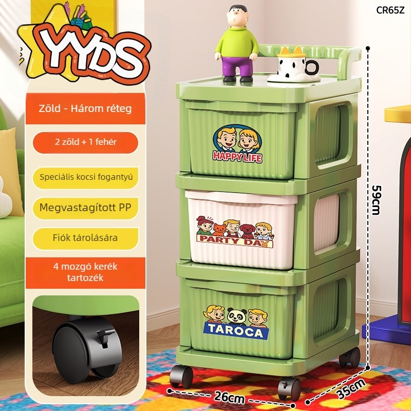 Ágy melletti tároló szekrény, 4 polcos, PP anyag, mozgatható, modern minimalista stílusú