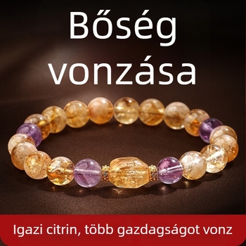 Karkötő – citrin kristály, ametiszt kő, réz díszítés (Eredet: Donghai County, Lianyungang; Ősz 2024 megjelenés; Könnyed luxus)