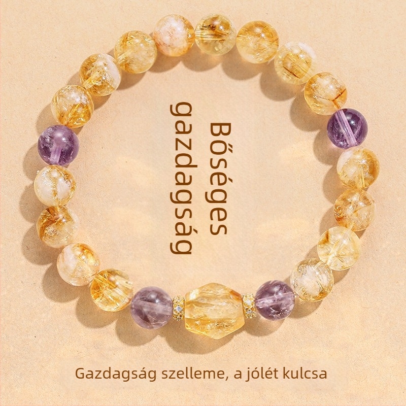Karkötő – citrin kristály, ametiszt kő, réz díszítés (Eredet: Donghai County, Lianyungang; Ősz 2024 megjelenés; Könnyed luxus)