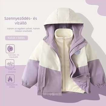 3-in-1 gyerek kabát fleece béléssel, vízálló, szélvédett és kopásálló, kapucnival, téli és őszi szezonokra