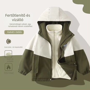 3-in-1 gyerek kabát fleece béléssel, vízálló, szélvédett és kopásálló, kapucnival, téli és őszi szezonokra
